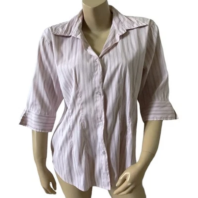 Camisa FASHION BUG Mujer Talla Grande Rayas Manga 3/4 Botón Cuello Frontal Foto 1 de 4