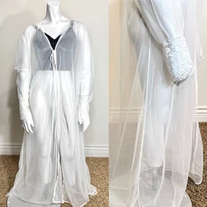Vintage 1980’s PEIGNOIR LINGERIE ROBE Lace Chiffon Babydoll Coquette Retro Pinup - Bild 1 von 8