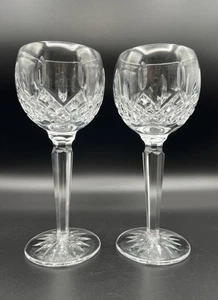 Waterford Crystal Lismore Balloon Hock 6 oz. Wine Glasses Pair Clear Elegant - Picture 1 of 11