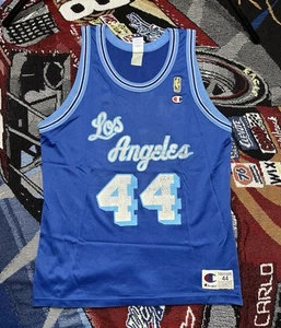 Vintage LA Lakers Jerry West Jersey Champion 50th Blue Size 44 Flaws Read - Picture 1 of 16