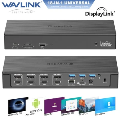 Wavlink TB3 Universal Docking Station 19in1 USB-C Laptop Dock Quadruple Display  - Bild 1 von 4