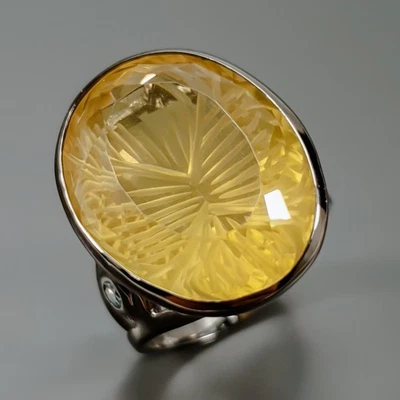 Anillo Hecho a Mano 34ct Anillo de Cuarzo Limón Natural Plata de Ley 925 Talla 8/R430142 Foto 1 de 4