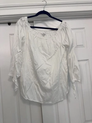 Blusa campesina blanca e hiedra corona al hombro medio para mujer mangas con corbata Foto 1 de 4