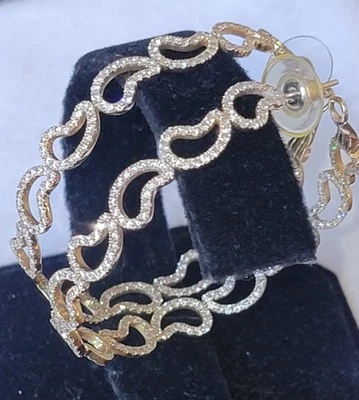 $15000 14k Yellow Gold Genuine Diamond Inside Outside Hoop Earrings 2" Abt 6 ct - Image 1 of 4