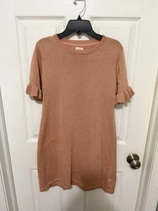 Gymboree Girls Sweater Dress Rose Gold Metallic Sz 10/12 Ruffle Sleeve - Picture 1 of 5