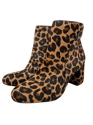 Botines INC pelo de becerro talla 7 negro tostado estampado de leopardo tacón bloque cremallera Foto 1 de 4