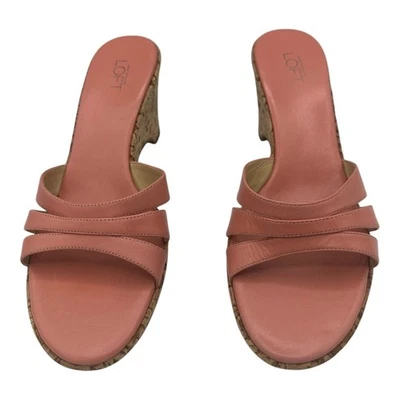 Sandálias anabela Ann Taylor LOFT feminina couro rosa coral tamanho 9 - Imagem 1 de 4