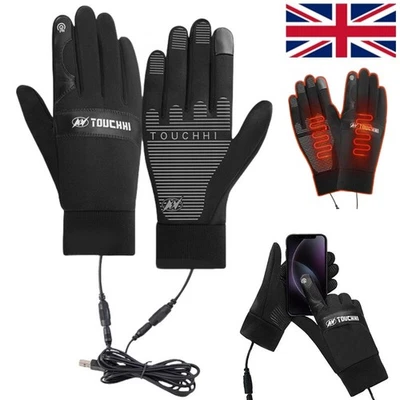 USB Electric Heated Gloves Winter Warm Non-Slip Touch Screen Bike Cycling Gloves
