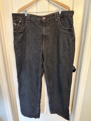 Сырые синие джинсы мужские 42Wx34 джинсовой ткани вышитые брюки мешковатые рэп Y2K редкая острый гот - Изображение 1 из 4