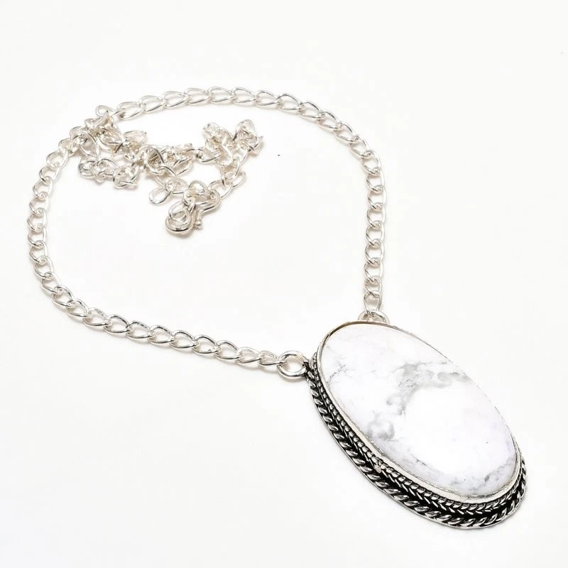 Collar Joyería Howlite Jaspe Gemas Hecho a Mano Plata 925 Chapado 18" Foto 1 de 1