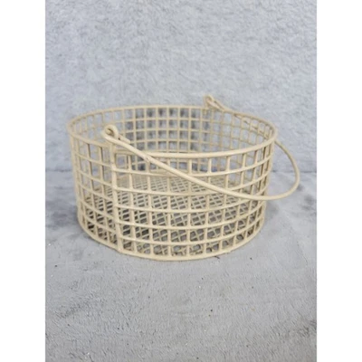 Cesta redonda de malha de arame de metal com alça bege organizador de armazenamento pequeno - Imagem 1 de 4