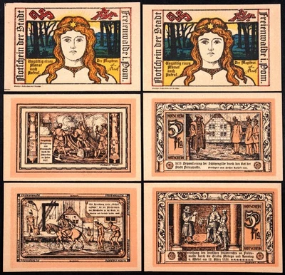 FREIENWALDE / CHOCIWEL 1922 "Niña pelirroja" Serie Completa Alemán Notgeld Foto 1 de 2