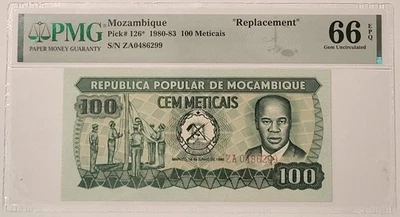 Mozambique 1989-83 100 Meticais Replacement Bank Note Gem Unc 66 EPQ PMG - Image 1 of 4