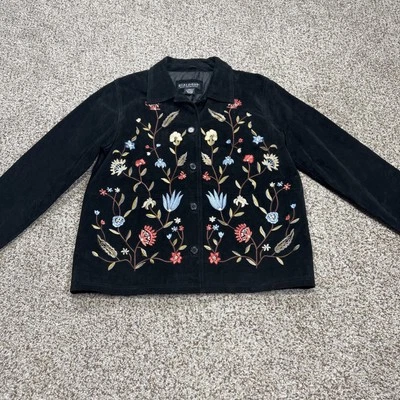 DIÁLOGO BLAZER GAMUZA CUERO NEGRO Chaqueta Flores Bordadas Mediana Foto 1 de 4