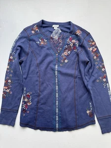 Sundance Fayette floreale Henley termico manica lunga ricamo floreale XL NUOVO CON ETICHETTE! - Foto 1 di 3