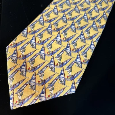 "Corbata de seda amarilla Wind Surfers LRL Lauren Ralph Lauren para hombre hecha a mano 58"" x 3 7/8" Foto 1 de 4