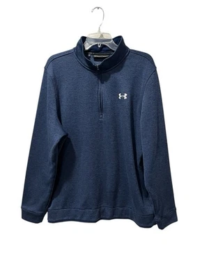 Under Armour Coldgear 男式 XL 码四分之一拉链套衫夹克宽松蓝色高尔夫 — 第 1/4 张图片