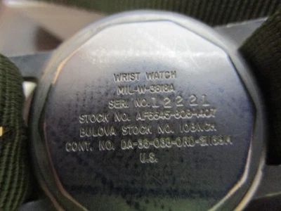 WW2 BULOVA (reloj tipo A-11) Mil-W-3818A Ser # 12221 cara negra y correa OD de nailon Foto 1 de 4