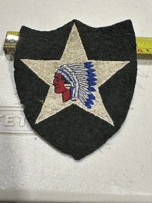 US ARMY SECOND 2ND INFANTRY DIVISION ID PATCH INDIAN HEAD SOLDIER. Old Wool - Image 1 of 2
