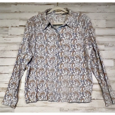 St. John's Bay 女式 XL 码蓝色纽扣长袖花卉佩斯利衬衫 — 第 1/4 张图片