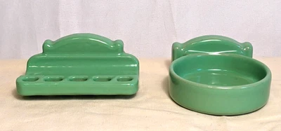 Cepillo de dientes y soportes de vidrio vintage de cerámica verde jadita para baño Foto 1 de 4