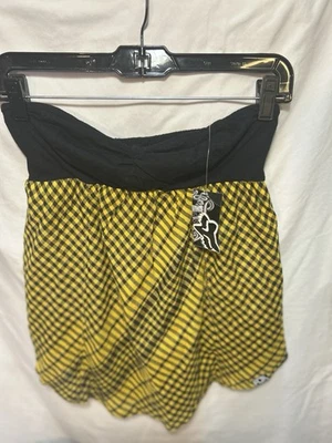 FOX Racing Plaid Tube Top Yellow Black Check Strapless NWT Women’s XS - Image 1 of 4