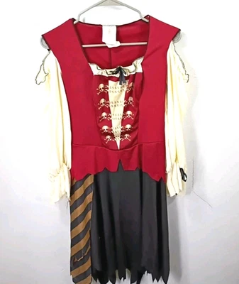 Рубиновое пиратское платье костюм размер маленький поэт рукава нарезанная черная юбка черепа - Изображение 1 из 4