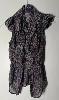 Blusa Miley Cyrus estampa de leopardo babado sem mangas roxa cinza tamanho médio - Imagem 1 de 3