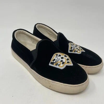 Zapatillas sin cordones Soludos para mujer negras de terciopelo talla 8 leopardo animal informales Foto 1 de 4