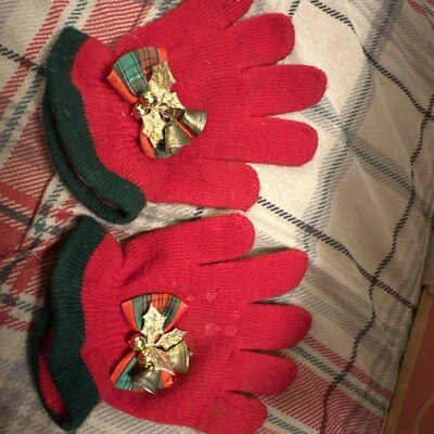 Little Girl Red Gloves With Bells - Image 1 of 3