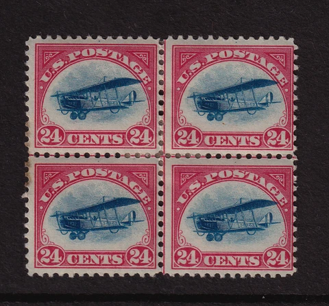 1923 Curtiss Jenny airmail Sc C3 center line block MHR with OG single CV $350 Cover