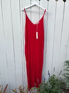 Lovestitch S/M Red Gauze Maxi Dress Pockets Relaxed Fit NWT - Picture 1 of 3