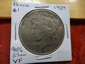 1934 USA Silber Peace Dollar 1 $ - keine Reserve - kostenloser Versand USA - Bild 1 von 4
