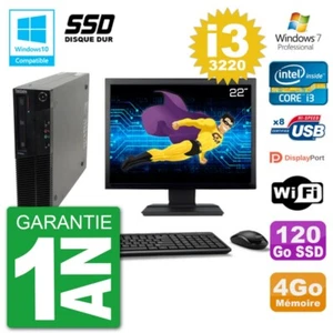 PC LENOVO M82 SFF Bildschirm 22 " i3-3220 RAM 4Go SSD 120Go Dvd-Brenner Wifi W7 - Bild 1 von 1