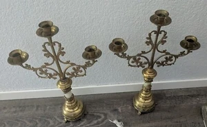 Vintage Large Solid Brass 3 Light Ornate Candelabras 18.5"  Pair - Picture 1 of 13