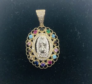 14k gold,Our Lady of Guadalupe gemstones Pendant - Picture 1 of 4