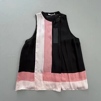 Túnica de seda Halston Heritage $295 para mujer talla 6 estampado de bufanda en polvo sin mangas NUEVA Foto 1 de 4