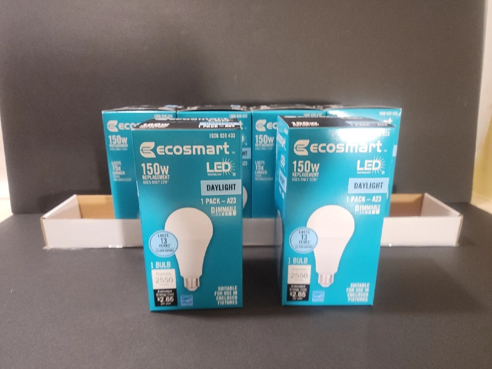 6 x Ecosmart 150w A23 LED Replacement Daylight Dimmable 2550 Lumens 1006 839 433 - Image 1 of 4