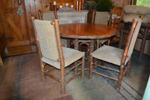 Rustic OLD HICKORY Indiana LOG Wood Round Dining Table & 4 Chairs Set Cabin - VA