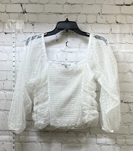 Ambiance Damen weiß gepunktetes schulterfreies Oberteil transparenter Rücken & lange Ärmel bauchfrei - Bild 1 von 4