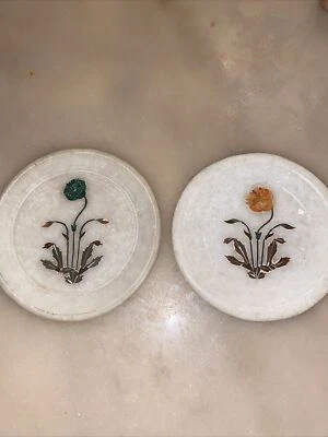 "Placa de pared de mármol con incrustaciones de lapislázuli, malaquita, abulón, fregona 2 mini placas de 4""" Foto 1 de 4