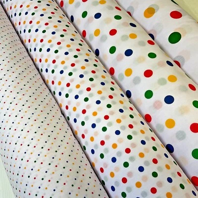 £2.75 Multi coloured dot spot Poly cotton spotted dotted printed fabric M1709 - image 1 of 4