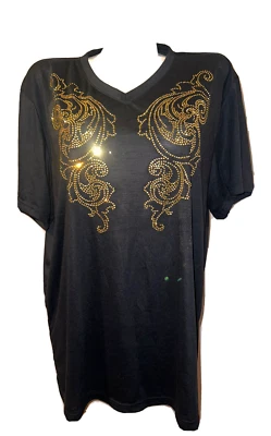 INC INTERNATIONAL CONCEPT Mujer Talla XXL Negra Cuello en V Embellecida Camiseta SS Foto 1 de 4