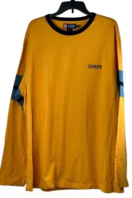 Camiseta Vintage Chaps Manga Larga Algodón Amarillo Mangas Bandas 2XL Foto 1 de 4