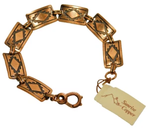 Nuovo Con Etichetta - Bracciale Vintage Tramonto Rame Stile Sud Ovest Pannello Rame Link - Foto 1 di 6