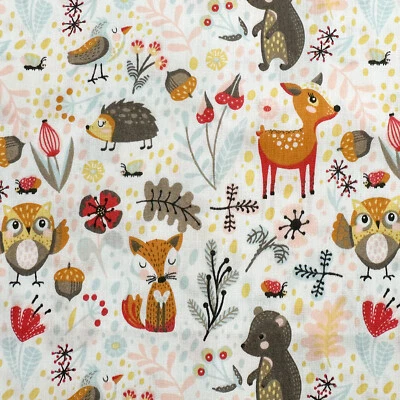 Polycotton Fabric - Cute Autumn Forest Animals Fox - Craft Fabric Material Metre - Image 1 of 4