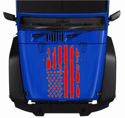 51*90CM Red Distressed USA Flag Hood Car Truck Window Sticker For Jeep Wrangler - Image 1 of 4