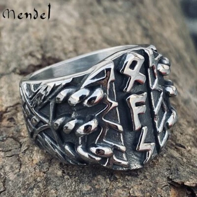 MENDEL Stainless Steel Mens Norse Nordic Viking Rune Ring Men Jewelry Size 7-14 - Image 1 of 4