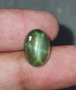 9.38Ct 6 Rays Green Star Sapphire Oval Cabochon Lab Grown Loose Gemstone 14x10MM - Picture 1 of 6