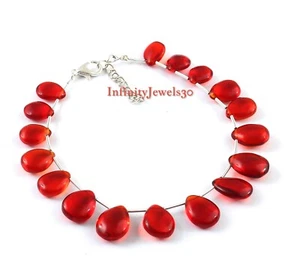 Braccialetto Ley Argento Rosso Onice Briolette 925 con perline uomo/donna - Foto 1 di 8